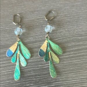 Elegant Hand Painted Brass Multicolor Dangle Earrings